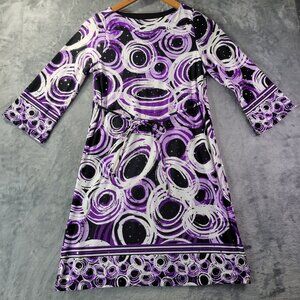 My Michelle Women Dress 14 Purple Black White Abstract Circle 70s Retro Cocktail
